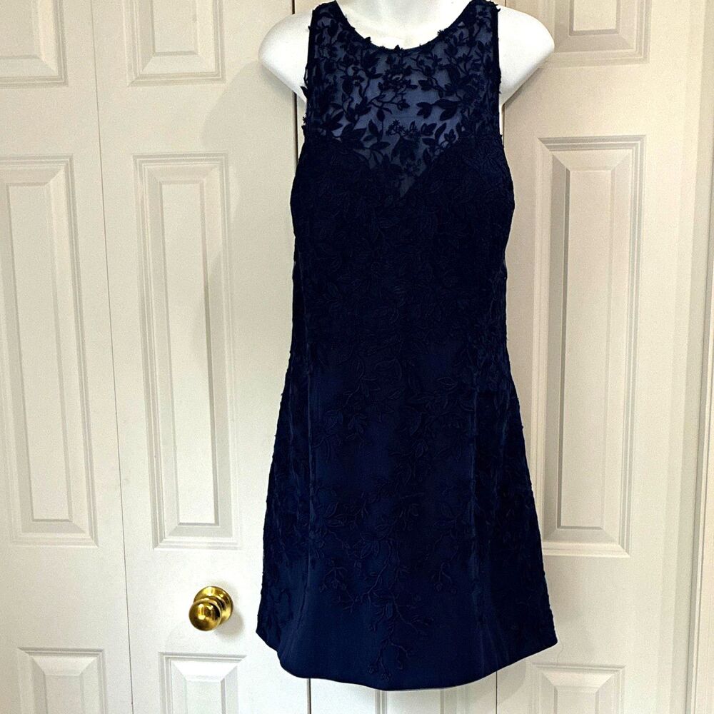 JVN by Jovani Navy Lace Sheer Round Neck Short Dress 22 JVN1290B